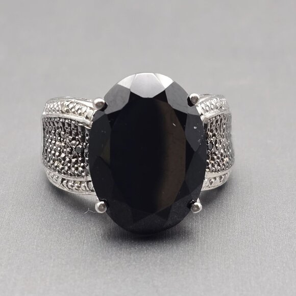 STS Sterling Silver Black Spinel Cathedral Ring Size 8 Ornate Filigree 10g - Picture 2 of 16